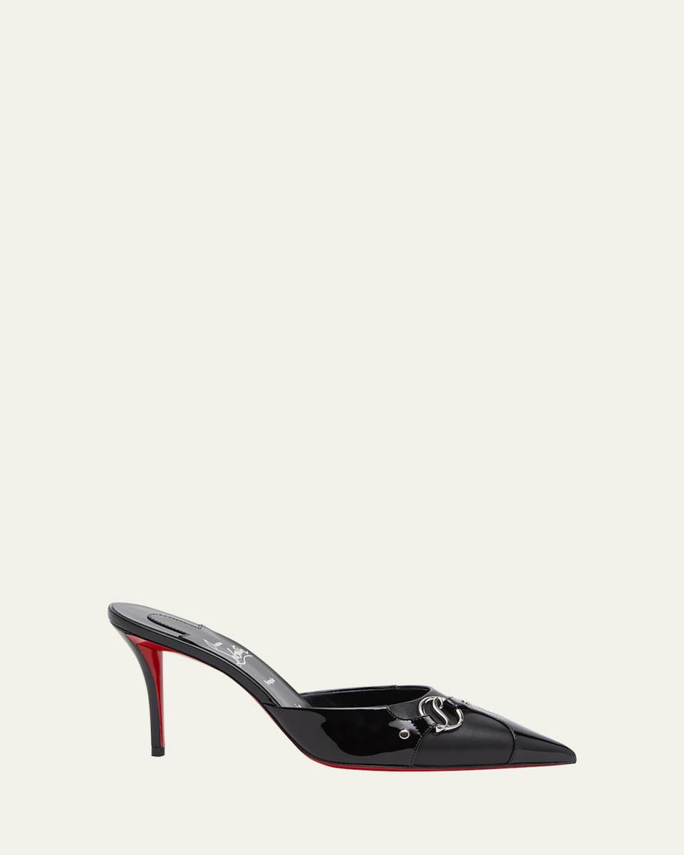 Mixed Leather Logo Charm Red Sole Mules